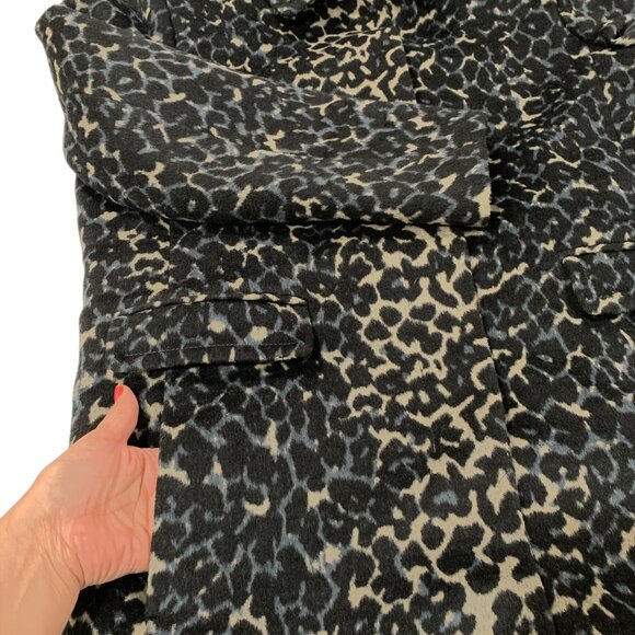 Ann Taylor LOFT Coat Women's Sz XL Mid Length Cheetah Animal Print Black Goth - Picture 12 of 15